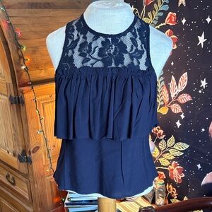 Chic Navy Lace Halter Top